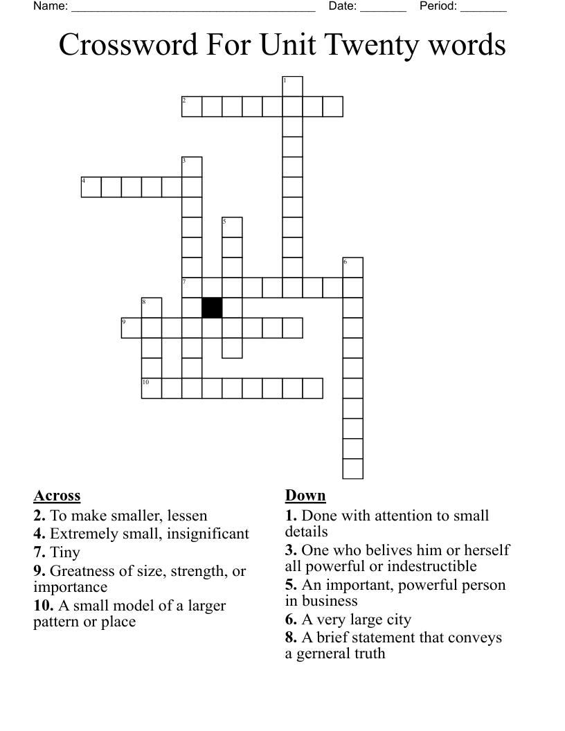 Crossword For Unit Twenty words