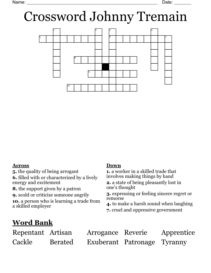 Crossword Johnny Tremain