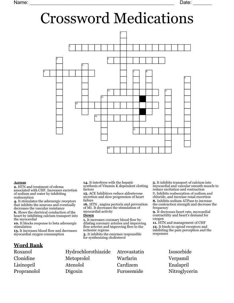 Crossword Medications 