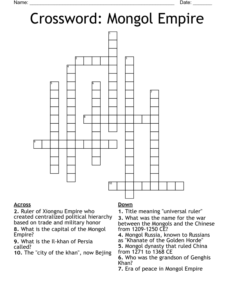 Crossword: Mongol Empire