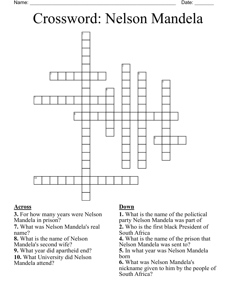 Crossword: Nelson Mandela