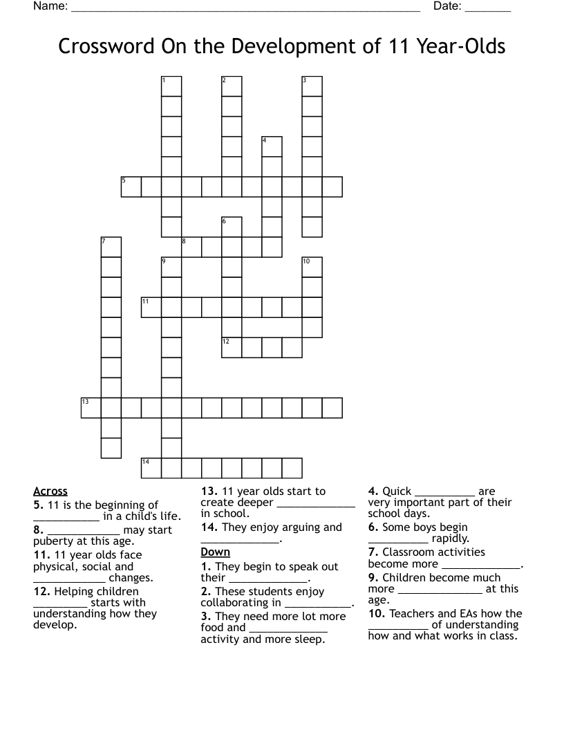 Crossword On the Development of 11 Year-Olds