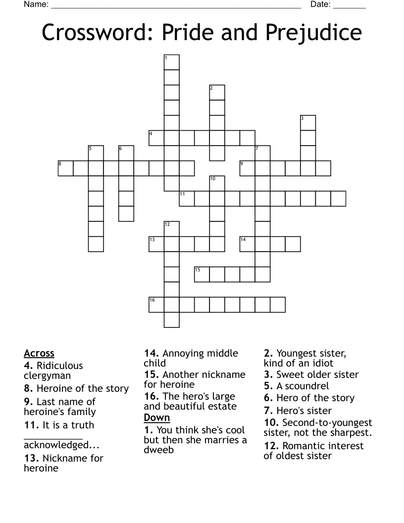 Crossword: Pride and Prejudice