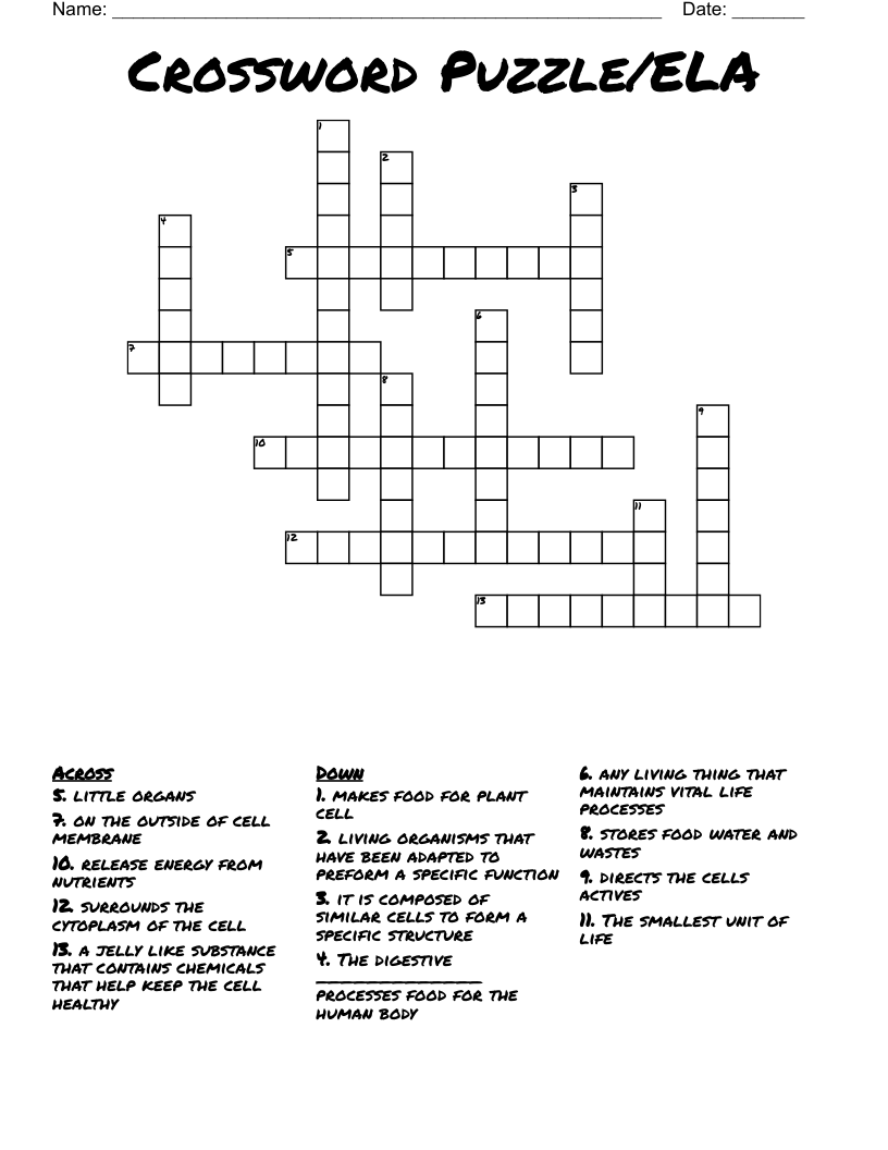 Crossword Puzzle/ELA