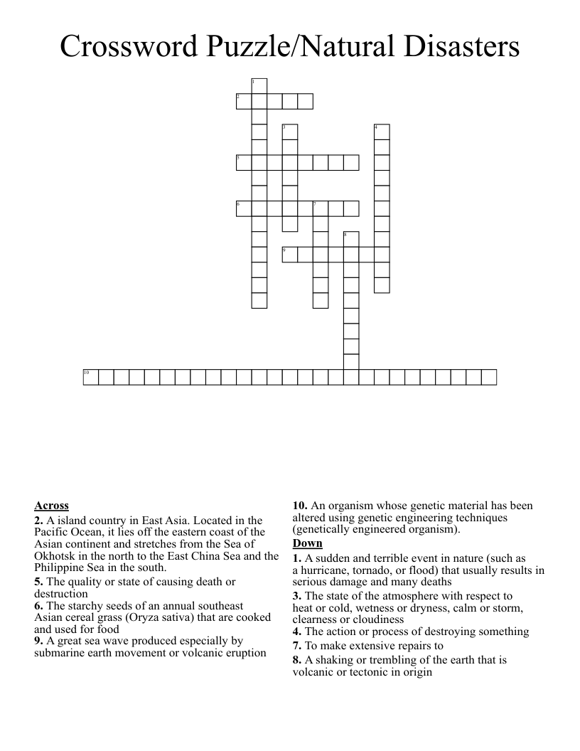 Crossword Puzzle/Natural Disasters