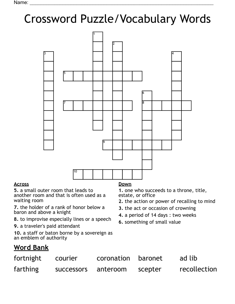 Crossword Puzzle/Vocabulary Words
