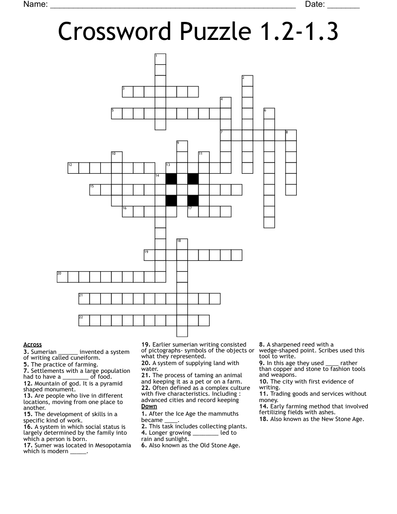 Crossword Puzzle 1.2-1.3