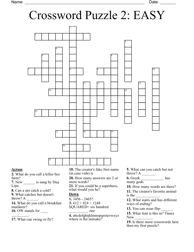 Crossword Puzzle 2: EASY
