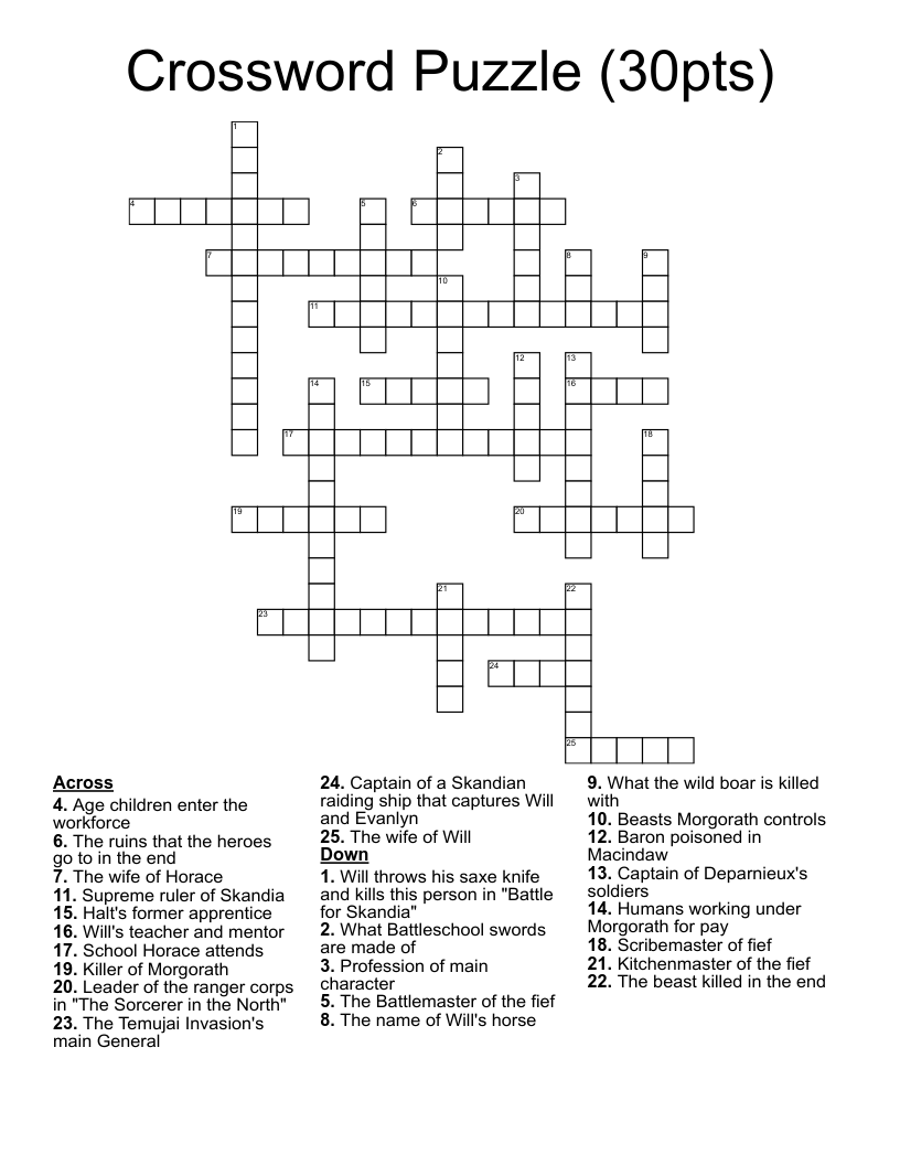 Crossword Puzzle (30pts)