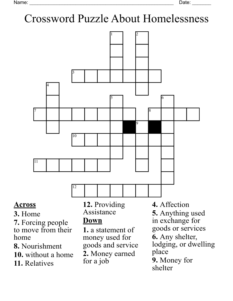 Crossword Puzzle About Homelessness