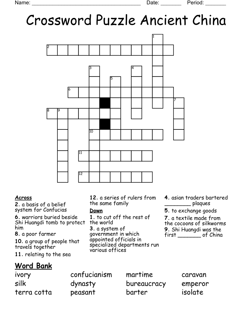 Crossword Puzzle Ancient China