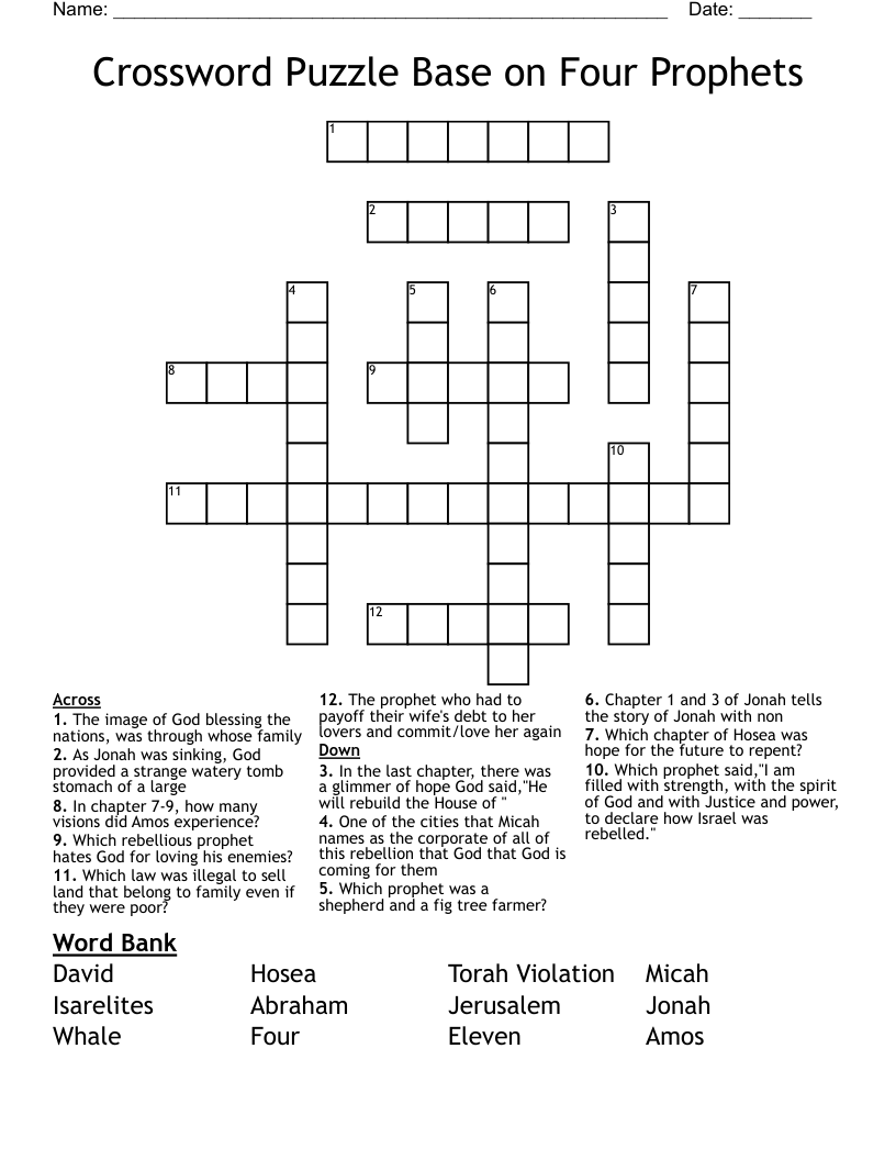 Crossword Puzzle Base on Four Prophets