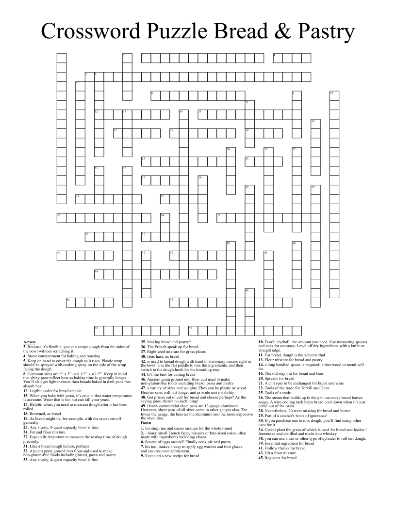Crossword Puzzle Bread & Pastry
