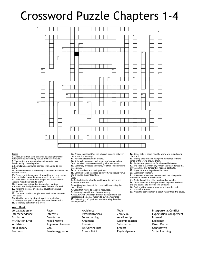 Crossword Puzzle Chapters 1-4