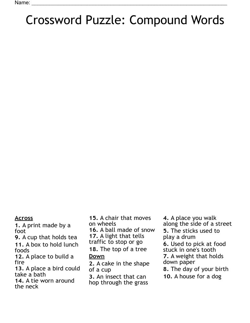 Crossword Puzzle: Compound Words