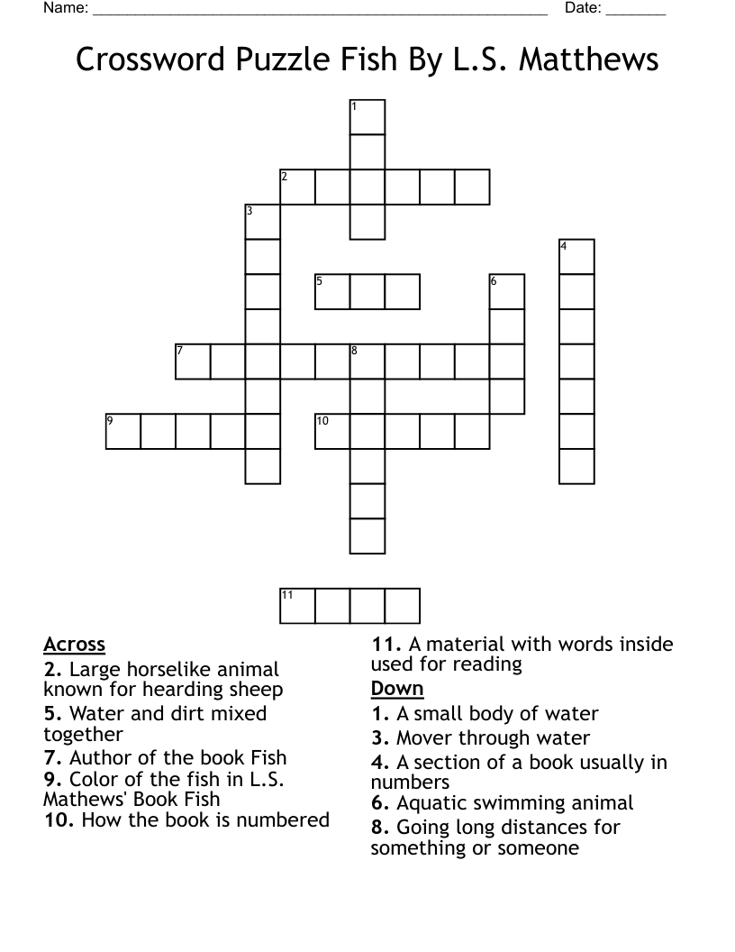 Crossword Puzzle Fish By L.S. Matthews