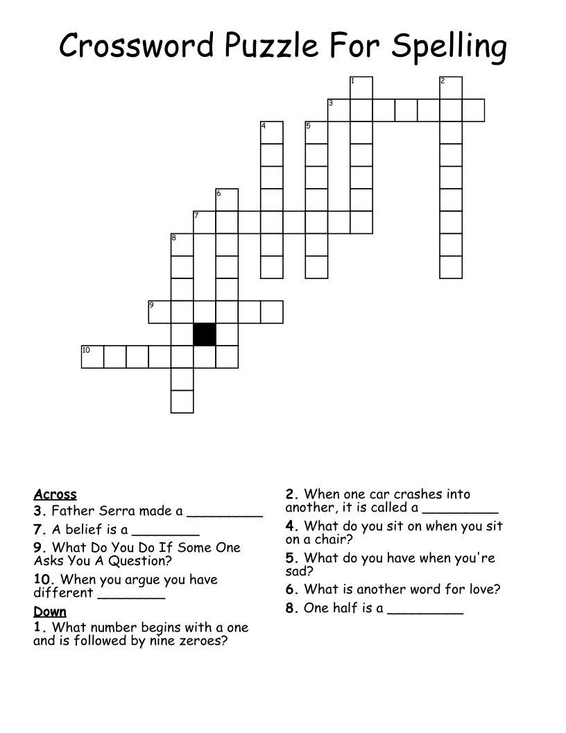 Crossword Puzzle For Spelling