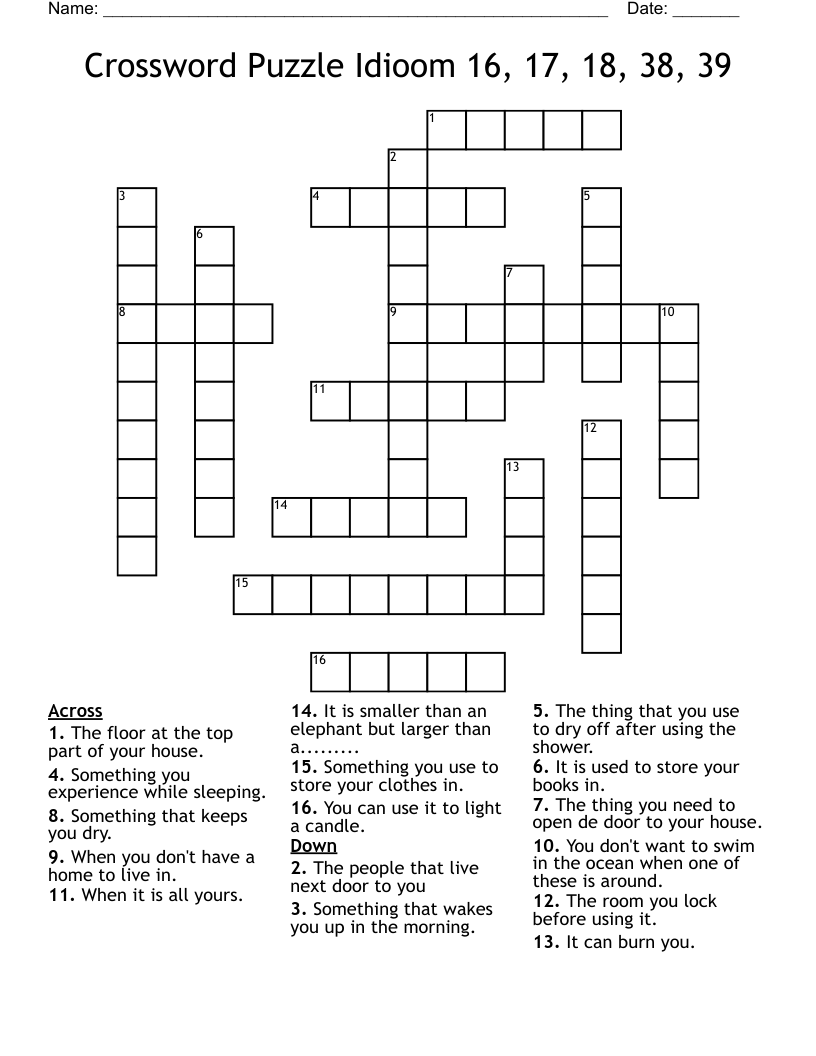 Crossword Puzzle Idioom 16, 17, 18, 38, 39