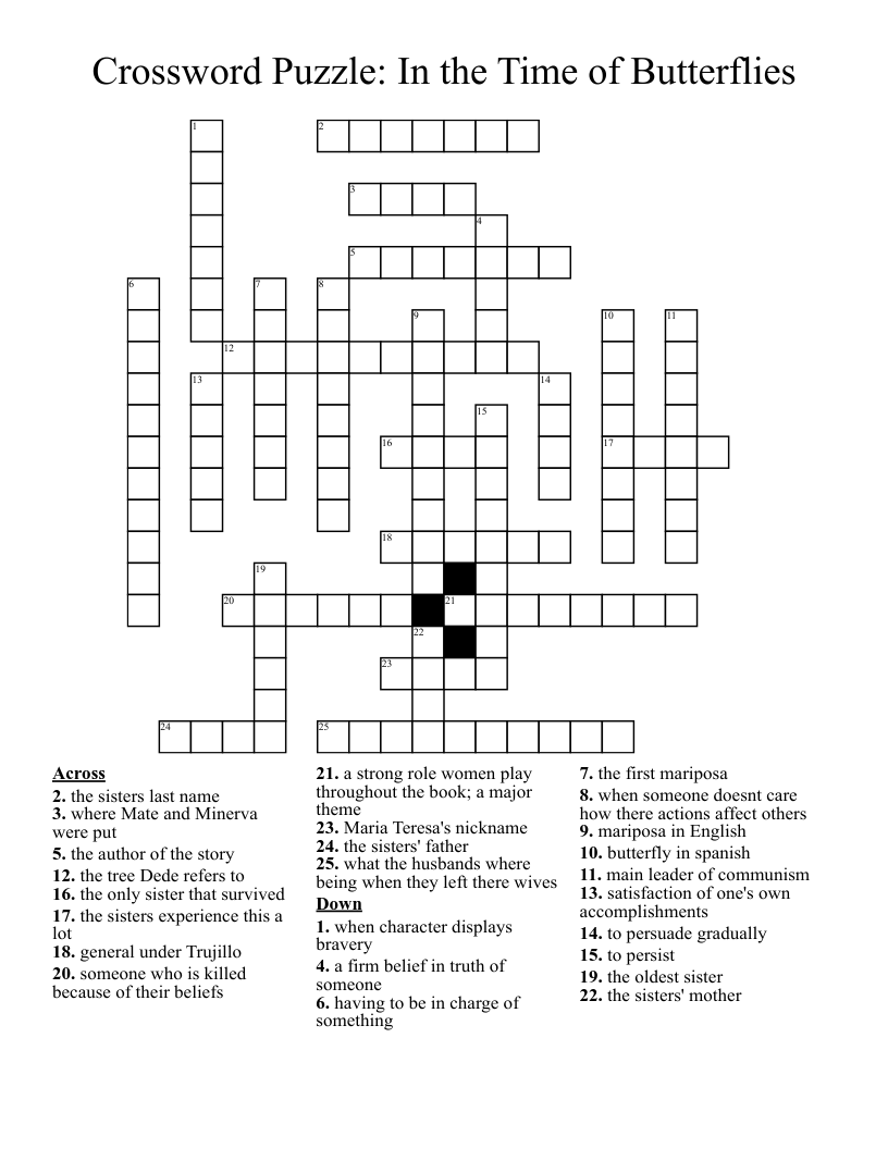 Crossword Puzzle: In the Time of Butterflies