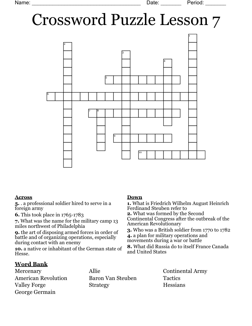 Crossword Puzzle Lesson 7