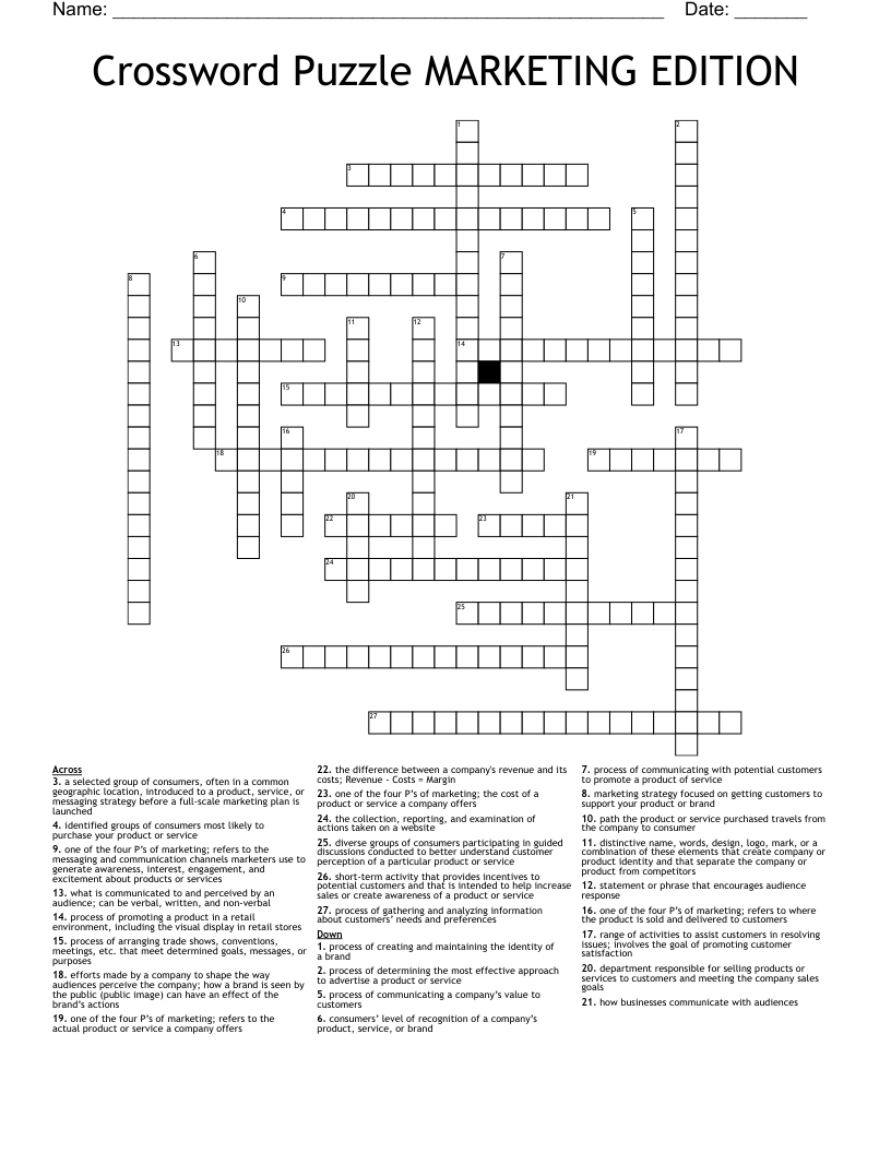 Crossword Puzzle MARKETING EDITION
