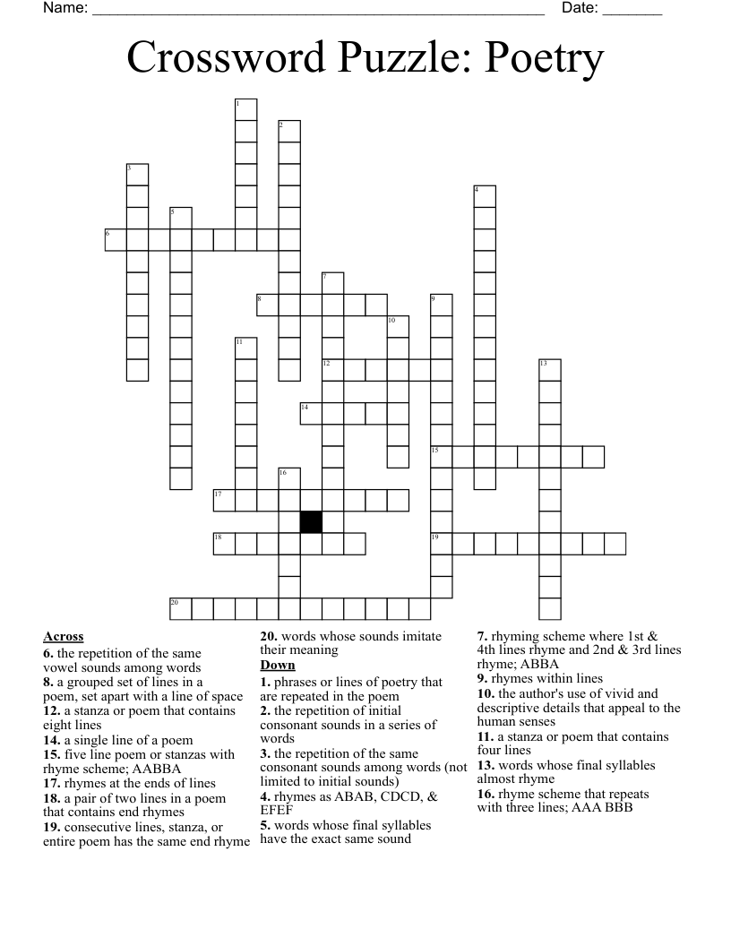 Crossword Puzzle: Poetry