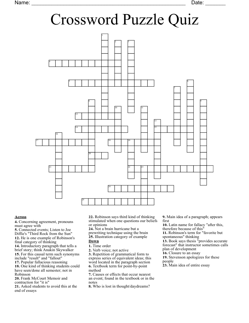 Crossword Puzzle Quiz