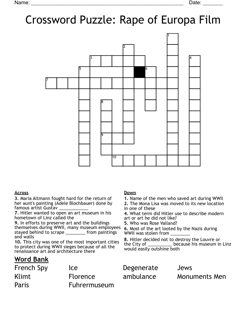 Crossword Puzzle: Rape of Europa Film