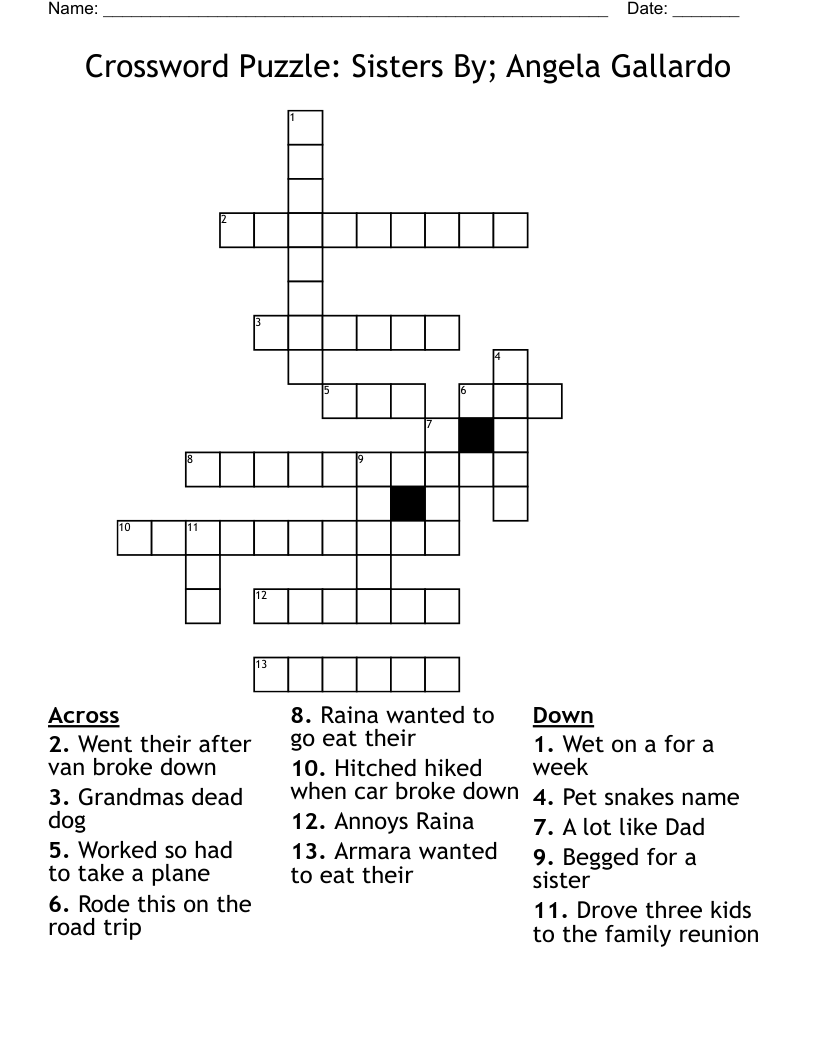 Crossword Puzzle: Sisters By; Angela Gallardo