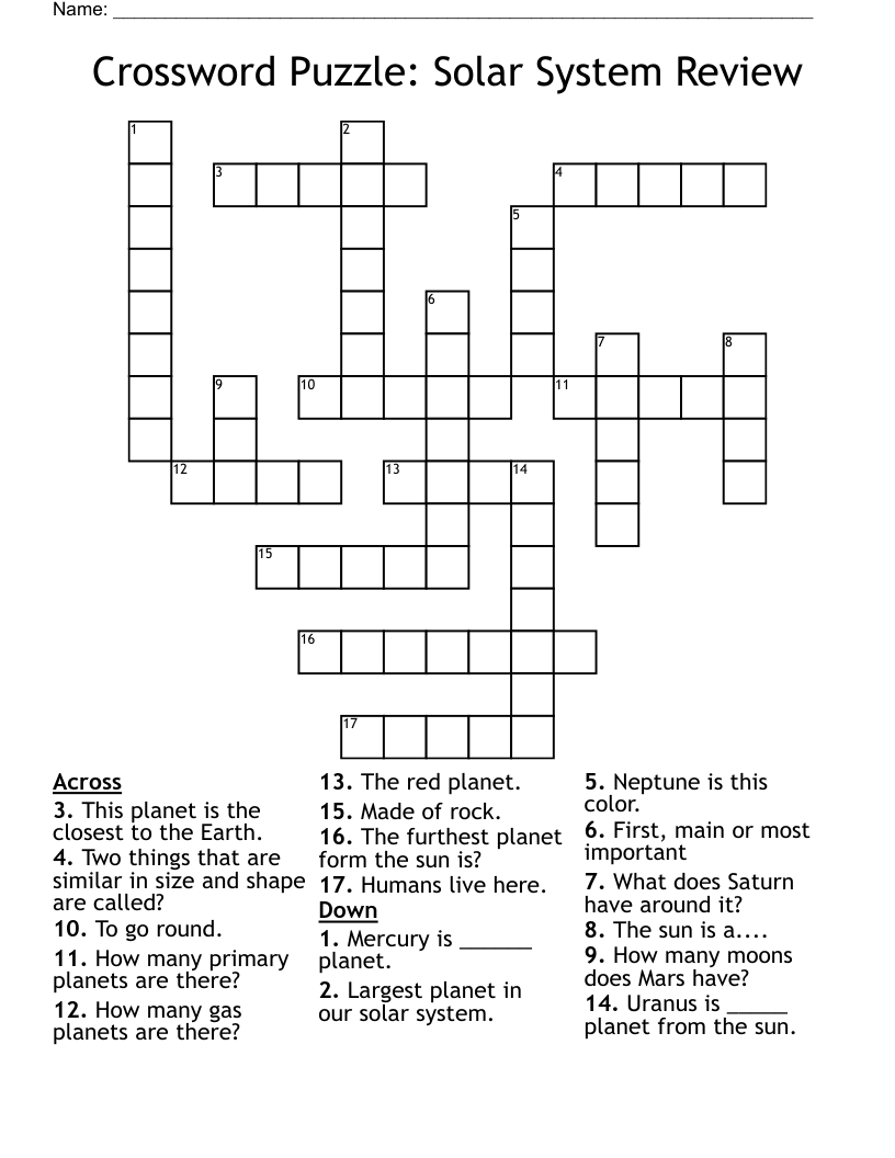 Crossword Puzzle: Solar System Review