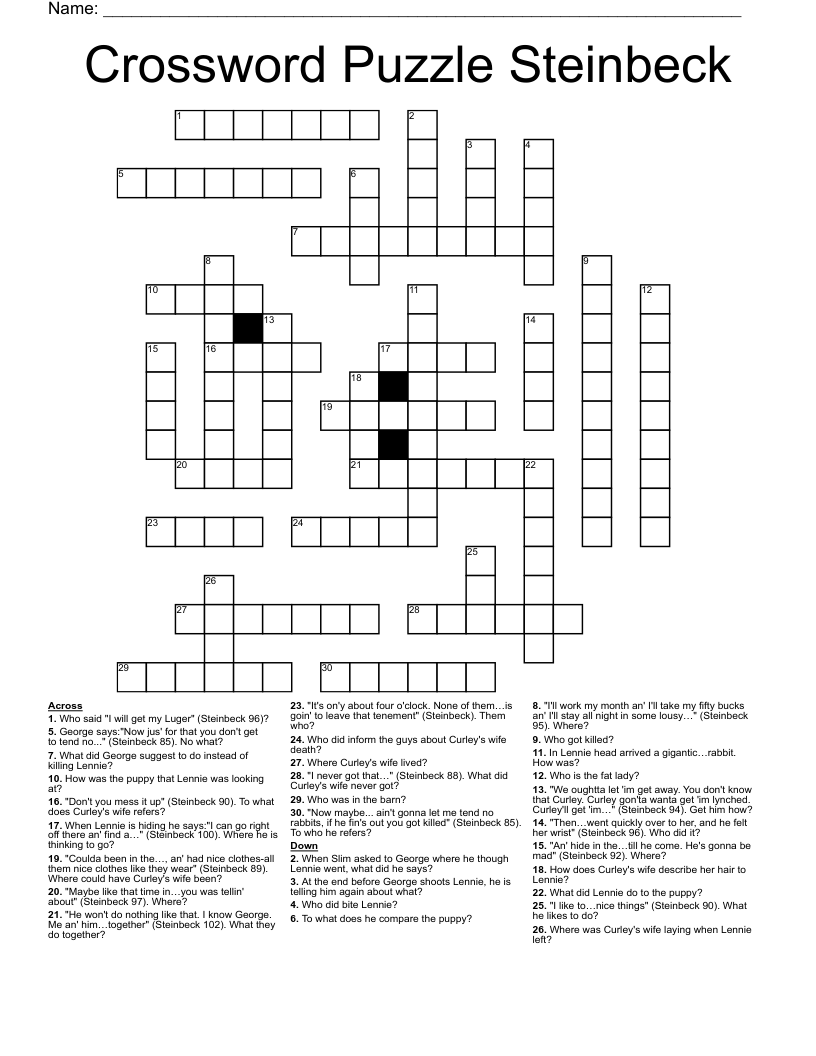 Crossword Puzzle Steinbeck