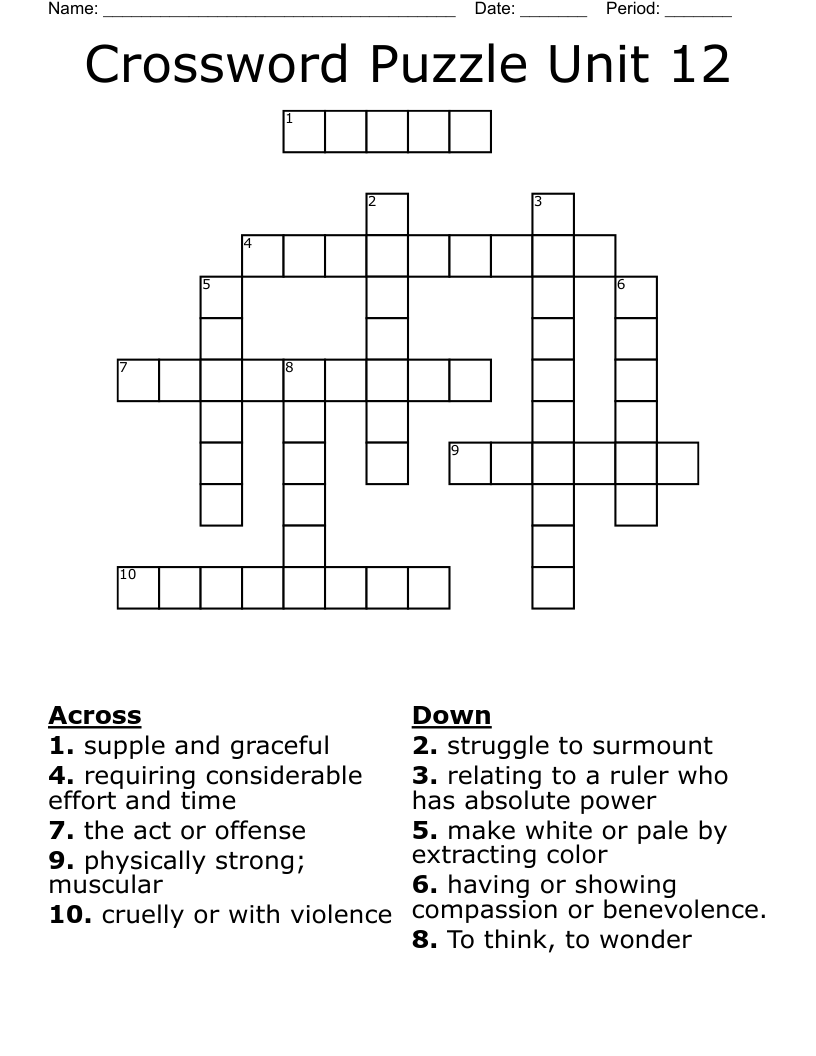 Crossword Puzzle Unit 12