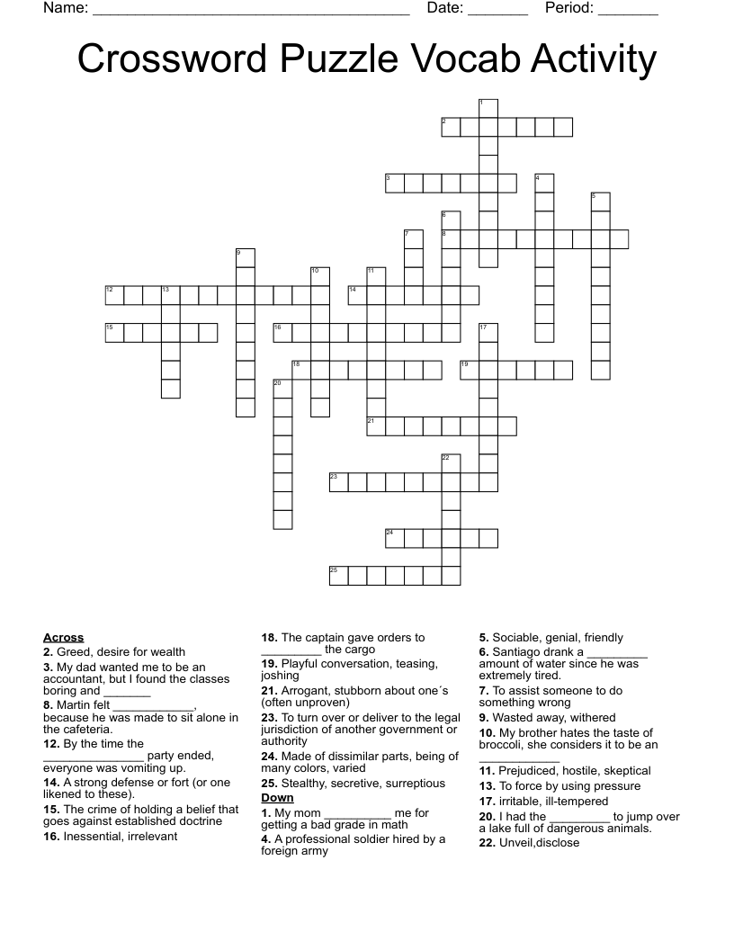 Crossword Puzzle Vocab Activity