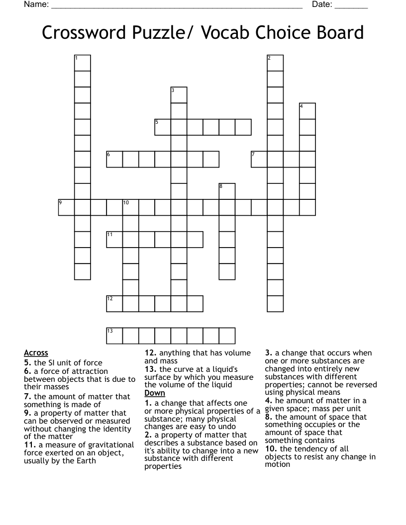 Crossword Puzzle/ Vocab Choice Board