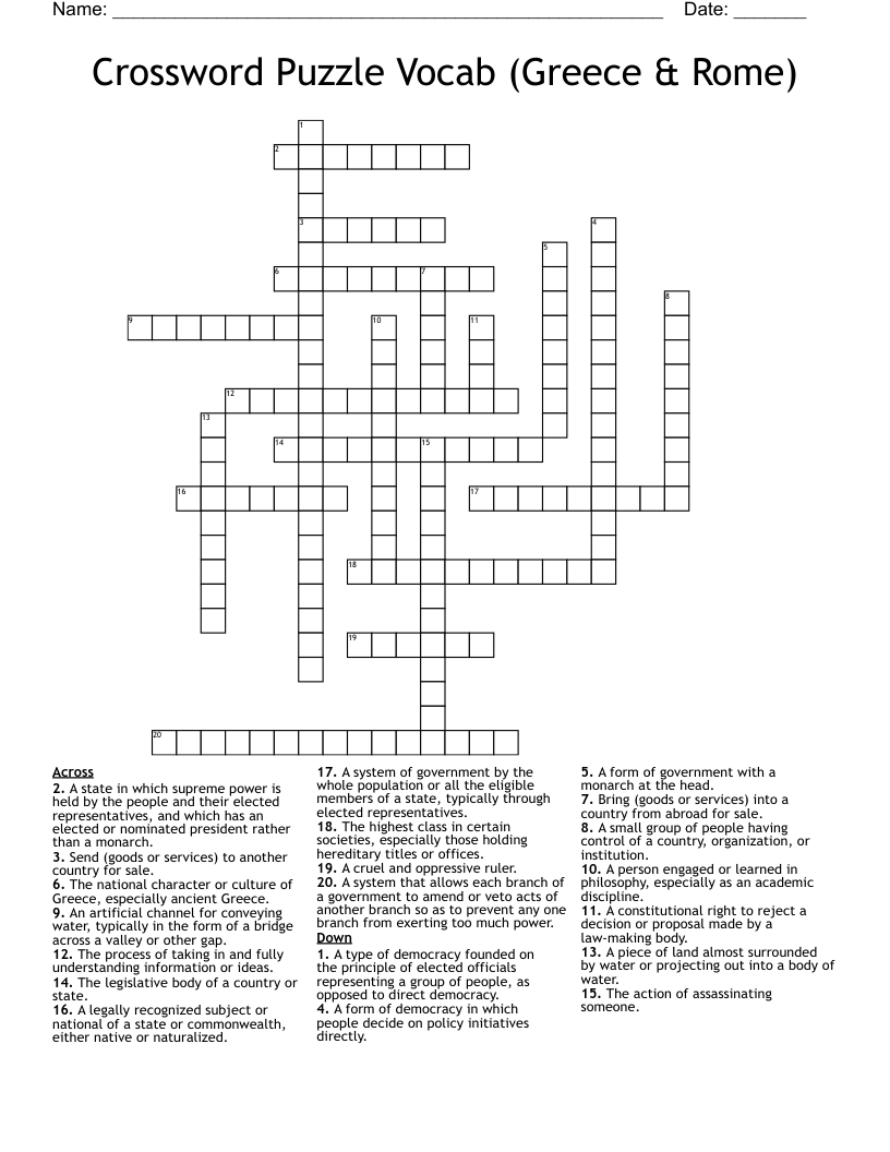 Crossword Puzzle Vocab (Greece & Rome)