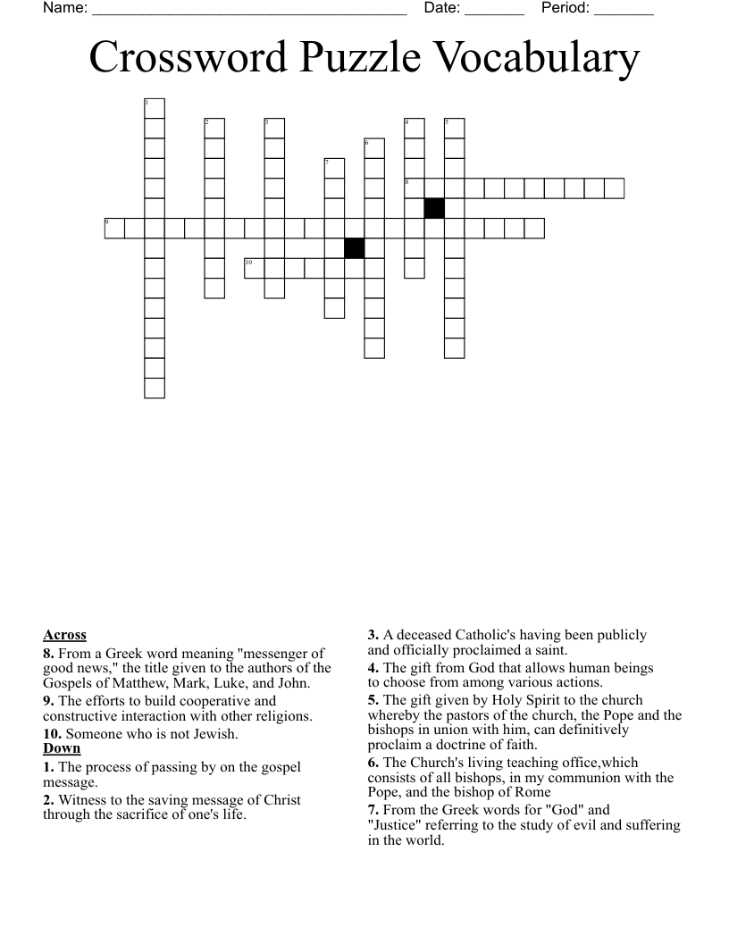 Crossword Puzzle Vocabulary 