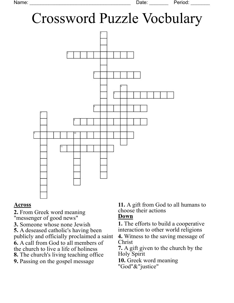 Crossword Puzzle Vocbulary