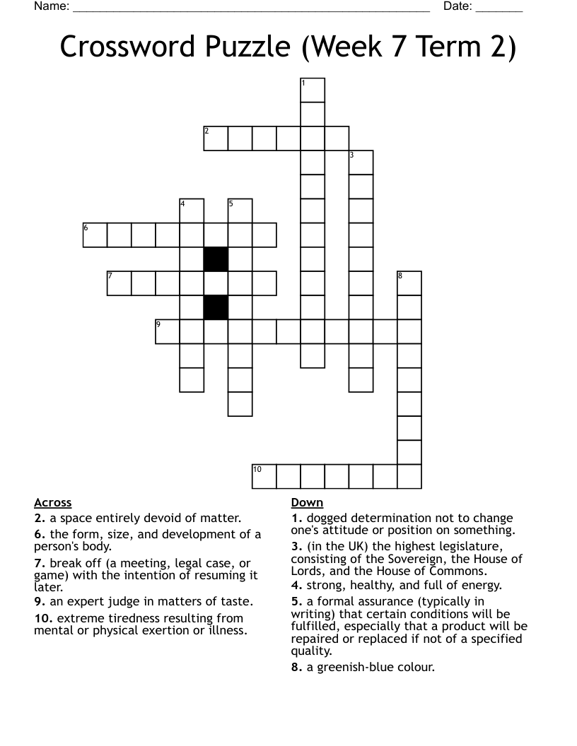 Crossword Puzzle (Week 7 Term 2)