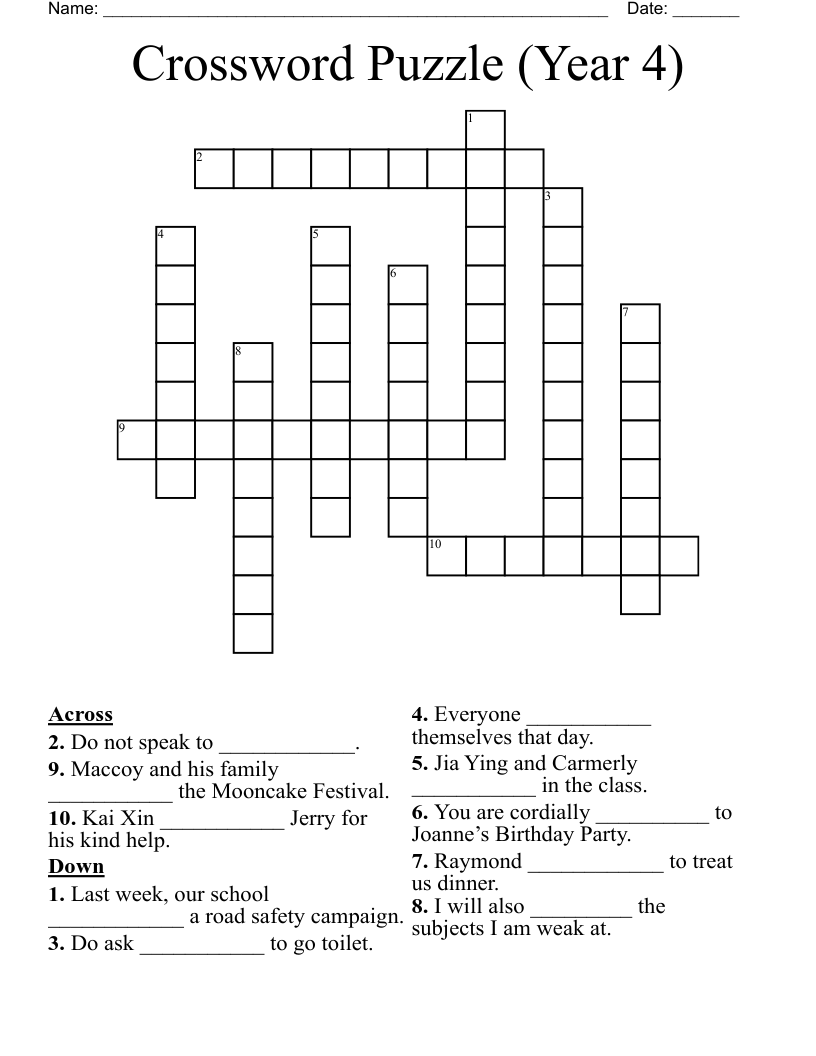 Crossword Puzzle (Year 4)