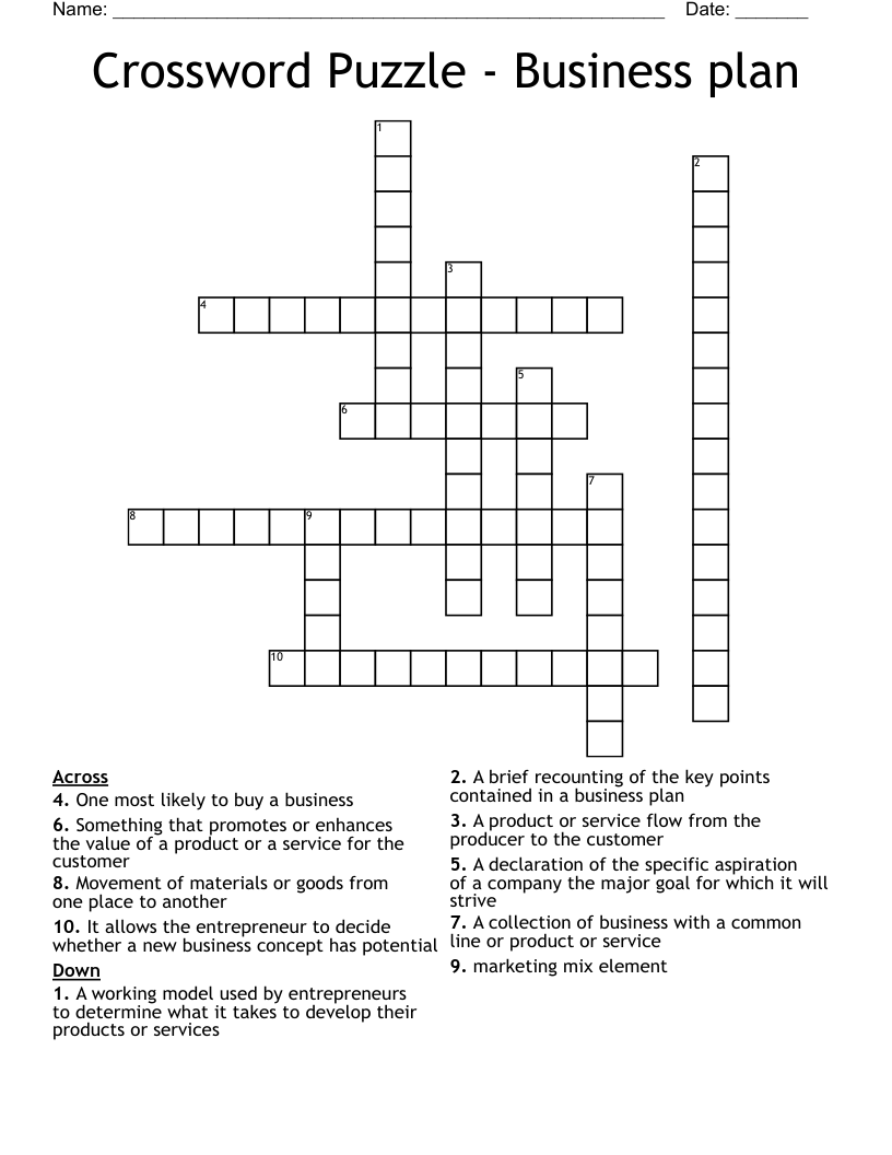 Crossword Puzzle - Business plan