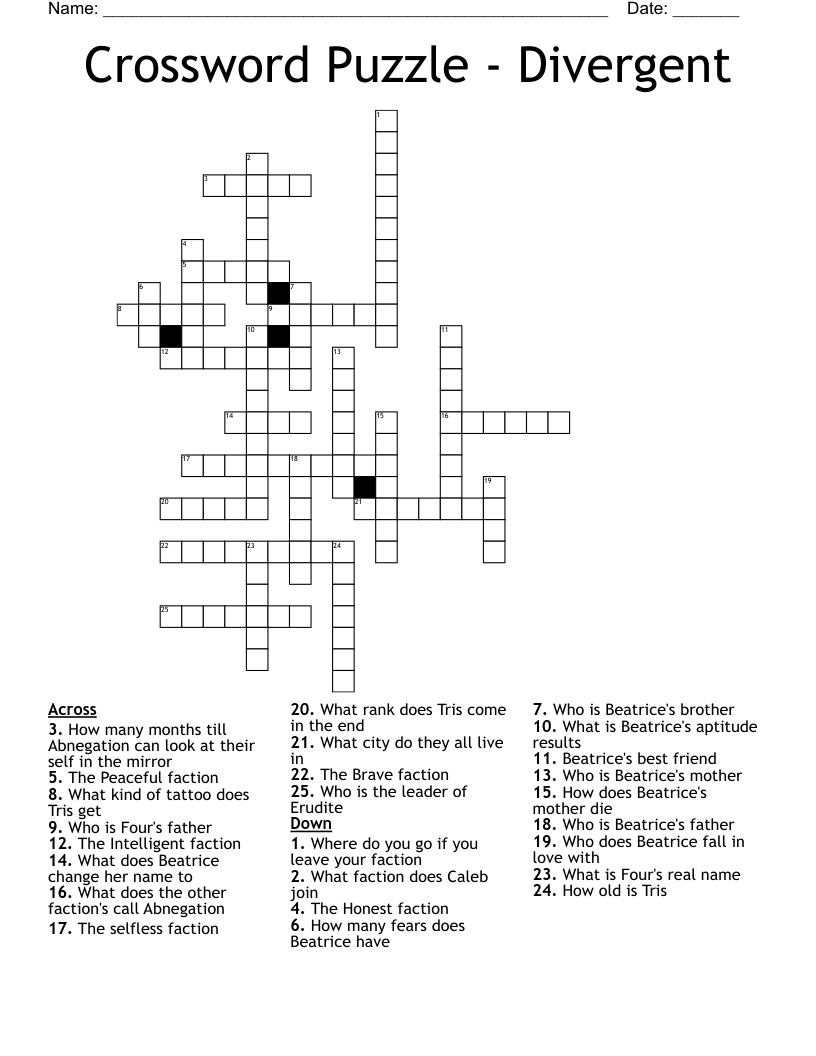 Crossword Puzzle - Divergent