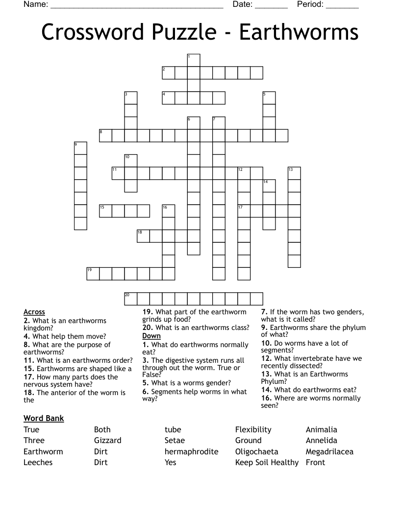 Crossword Puzzle - Earthworms