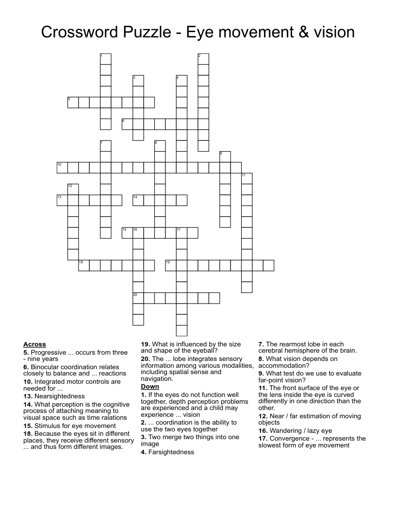 Crossword Puzzle - Eye movement & vision