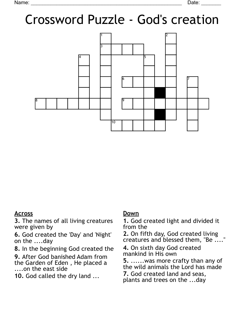 Crossword Puzzle - God's creation