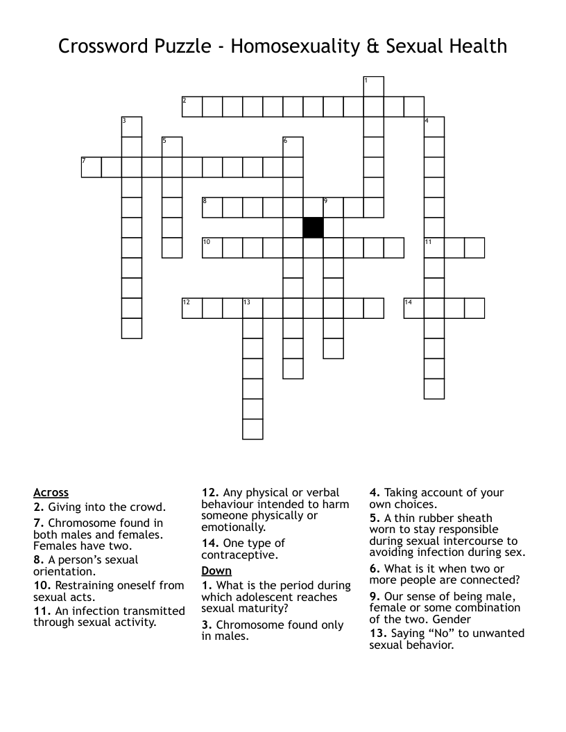 Crossword Puzzle - Homosexuality & Sexual Health