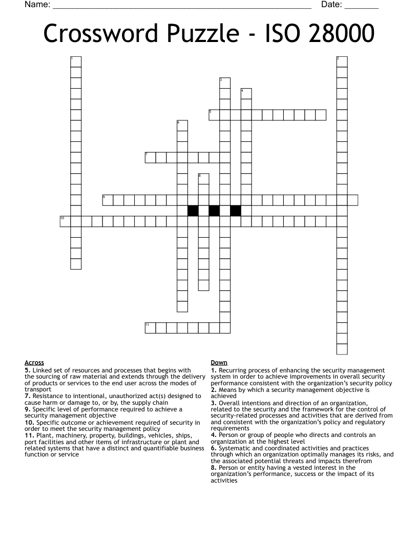 Crossword Puzzle - ISO 28000