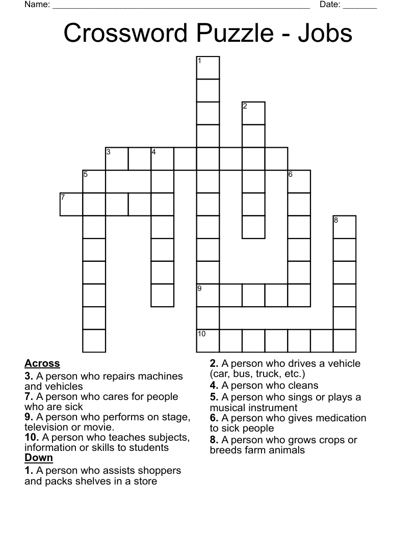 Crossword Puzzle - Jobs
