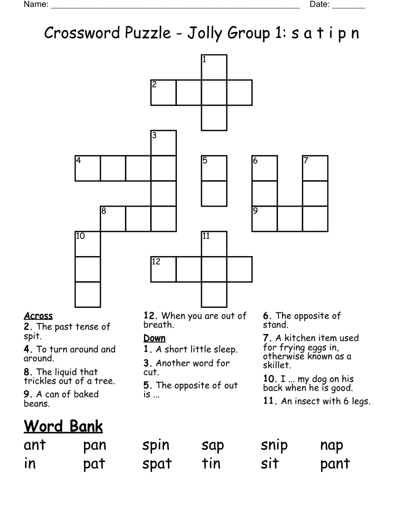 Crossword Puzzle - Jolly Group 1:  s a t i p n