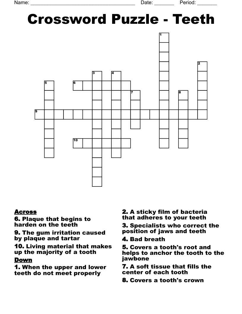Crossword Puzzle - Teeth 