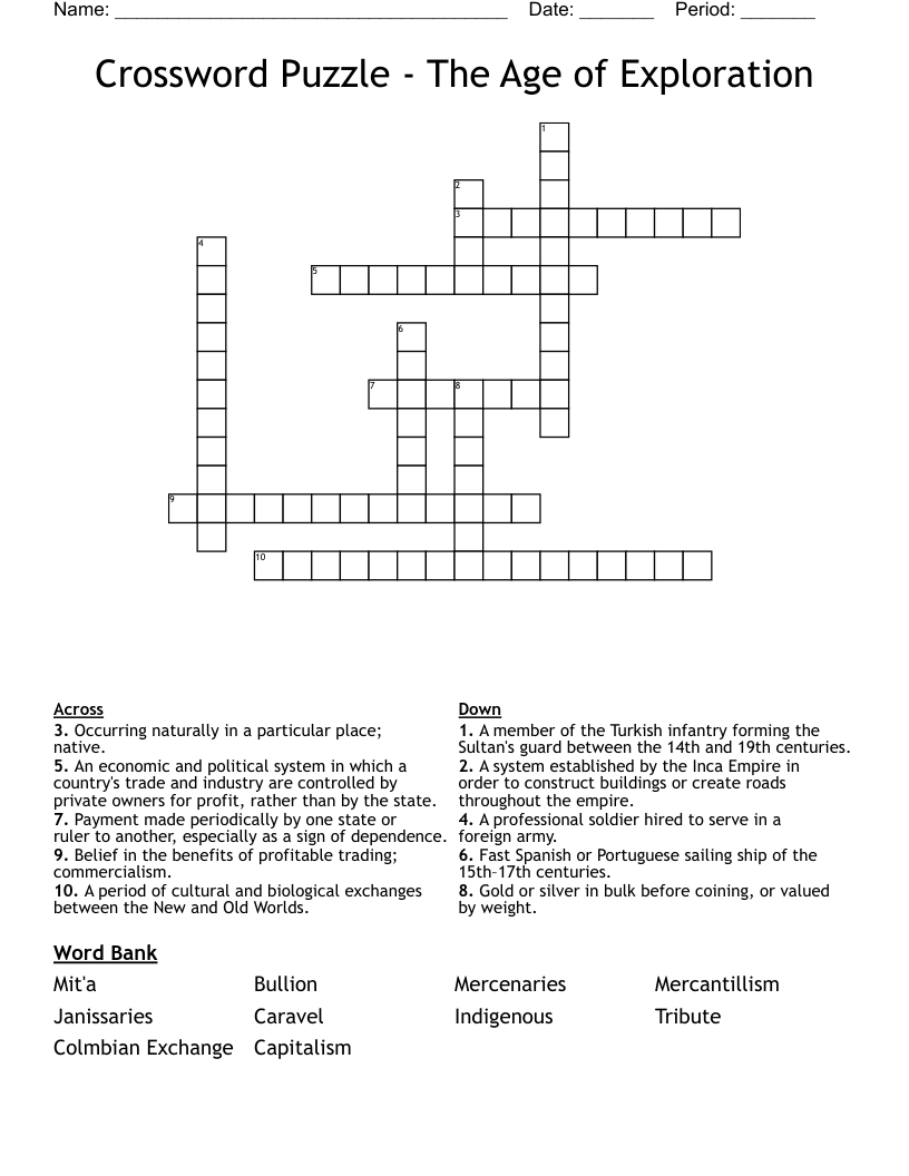 Crossword Puzzle - The Age of Exploration